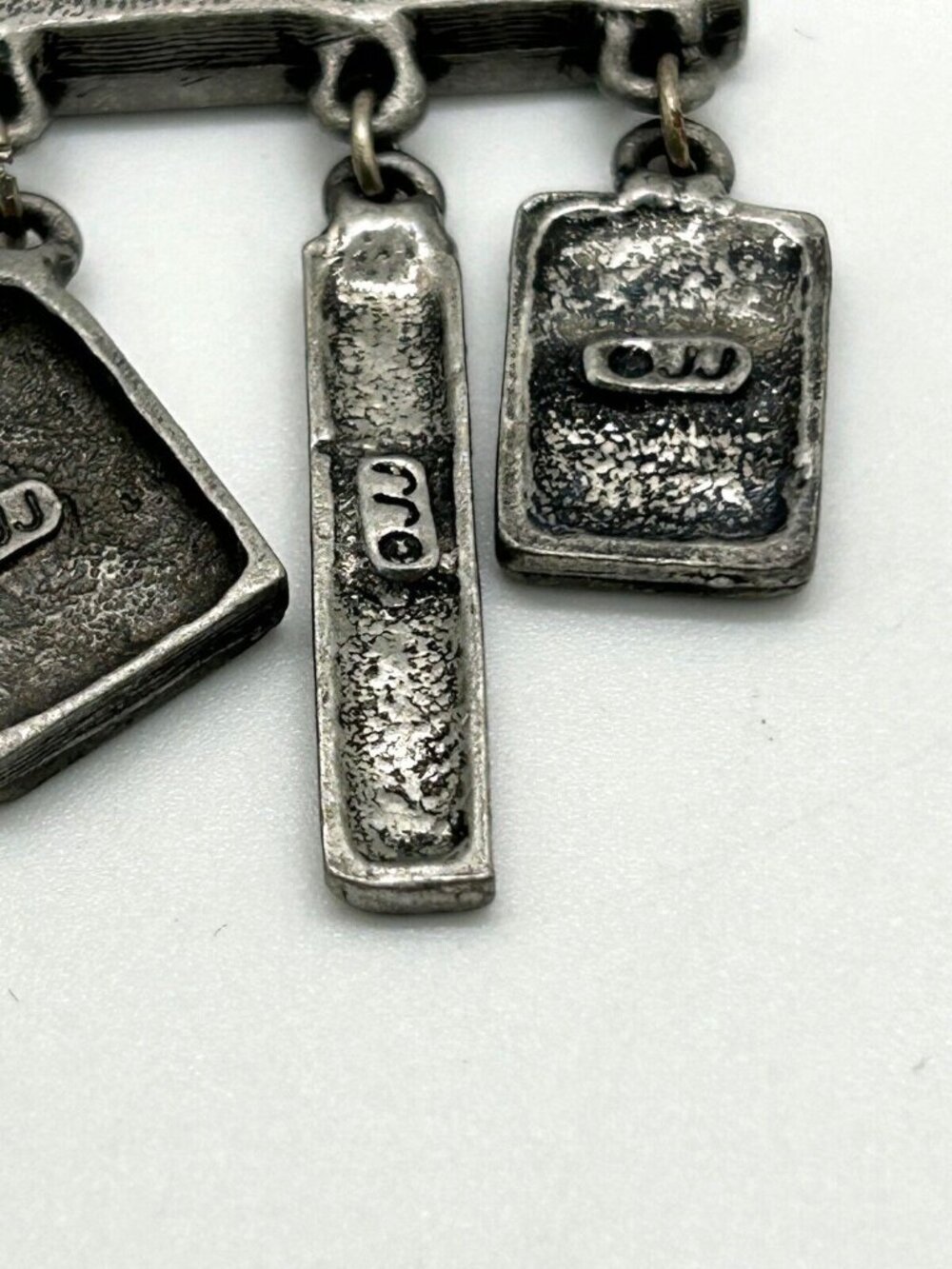Vintage JJ Teacher Brooch Pewter Math Pin Chalkboard Calculator Charms 2.5 inch - Picture 3 of 7